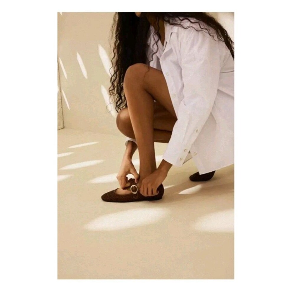 NIB Arezzo Eve Square Toe Ballet Flat Size 8 In Caramal Anthropologie Anthro